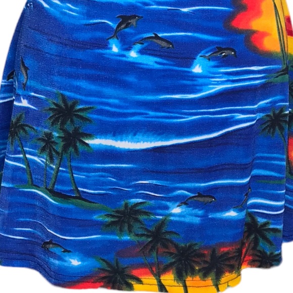 Womens Vintage Y2K Size Large Sleeveless Mesh Summer Tropical Print Mini Dress - Picture 6 of 11